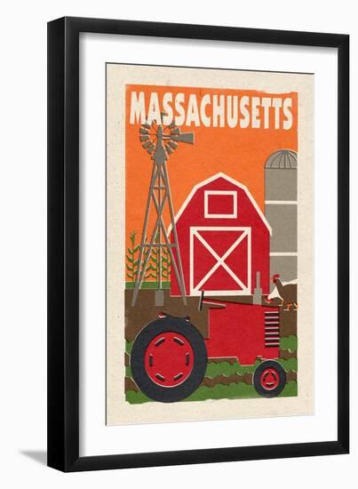 Massachusetts - Country - Woodblock-Lantern Press-Framed Art Print