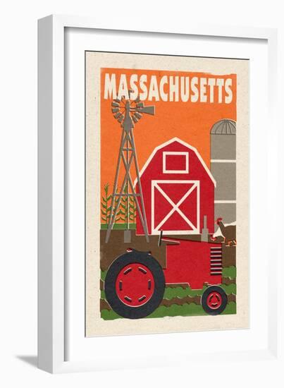 Massachusetts - Country - Woodblock-Lantern Press-Framed Art Print