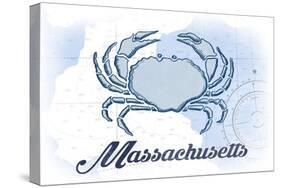 Massachusetts - Crab - Blue - Coastal Icon-Lantern Press-Stretched Canvas