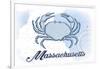 Massachusetts - Crab - Blue - Coastal Icon-Lantern Press-Framed Art Print