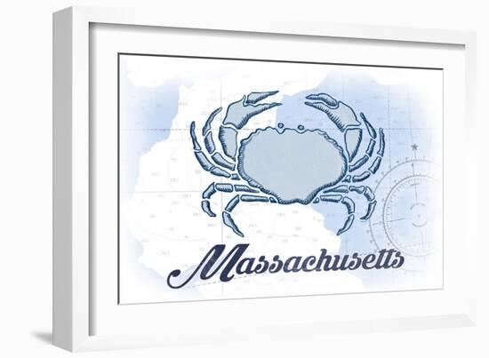 Massachusetts - Crab - Blue - Coastal Icon-Lantern Press-Framed Art Print