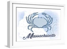 Massachusetts - Crab - Blue - Coastal Icon-Lantern Press-Framed Art Print