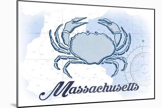 Massachusetts - Crab - Blue - Coastal Icon-Lantern Press-Mounted Art Print