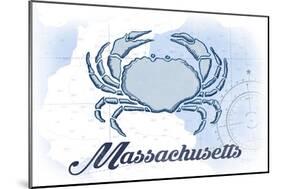 Massachusetts - Crab - Blue - Coastal Icon-Lantern Press-Mounted Art Print