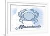 Massachusetts - Crab - Blue - Coastal Icon-Lantern Press-Framed Art Print