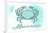 Massachusetts - Crab - Teal - Coastal Icon-Lantern Press-Framed Art Print