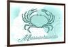 Massachusetts - Crab - Teal - Coastal Icon-Lantern Press-Framed Art Print