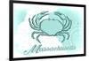 Massachusetts - Crab - Teal - Coastal Icon-Lantern Press-Framed Art Print