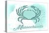 Massachusetts - Crab - Teal - Coastal Icon-Lantern Press-Stretched Canvas