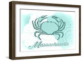 Massachusetts - Crab - Teal - Coastal Icon-Lantern Press-Framed Art Print