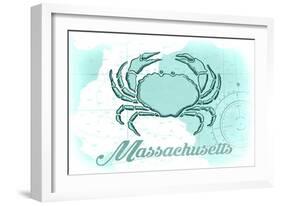 Massachusetts - Crab - Teal - Coastal Icon-Lantern Press-Framed Art Print