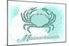 Massachusetts - Crab - Teal - Coastal Icon-Lantern Press-Mounted Art Print