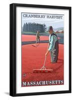 Massachusetts - Cranberry Bog Harvest-Lantern Press-Framed Art Print