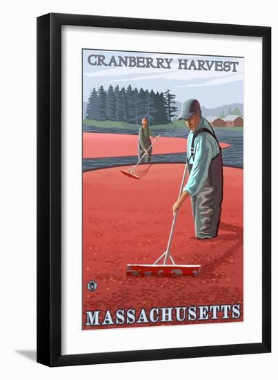 Massachusetts - Cranberry Bog Harvest-Lantern Press-Framed Art Print