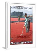 Massachusetts - Cranberry Bog Harvest-Lantern Press-Framed Art Print