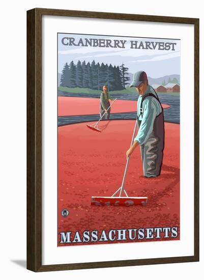 Massachusetts - Cranberry Bog Harvest-Lantern Press-Framed Art Print