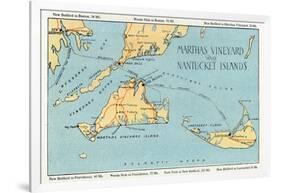 Massachusetts - Detailed Map of Martha's Vineyard and Nantucket Islands-Lantern Press-Framed Art Print