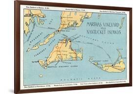 Massachusetts - Detailed Map of Martha's Vineyard and Nantucket Islands-Lantern Press-Framed Art Print