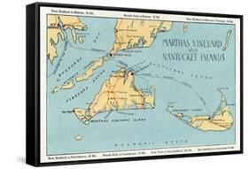 Massachusetts - Detailed Map of Martha's Vineyard and Nantucket Islands-Lantern Press-Framed Stretched Canvas