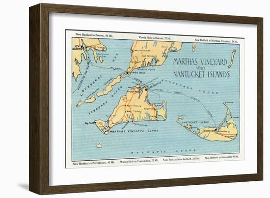 Massachusetts - Detailed Map of Martha's Vineyard and Nantucket Islands-Lantern Press-Framed Art Print