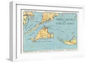 Massachusetts - Detailed Map of Martha's Vineyard and Nantucket Islands-Lantern Press-Framed Art Print