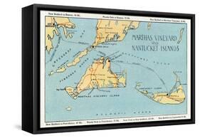 Massachusetts - Detailed Map of Martha's Vineyard and Nantucket Islands-Lantern Press-Framed Stretched Canvas