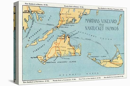 Massachusetts - Detailed Map of Martha's Vineyard and Nantucket Islands-Lantern Press-Stretched Canvas