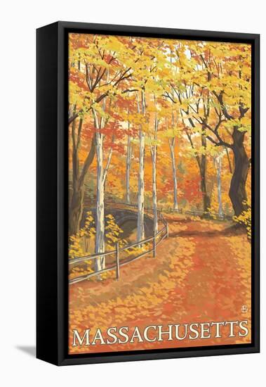 Massachusetts, Fall Colors Scene-Lantern Press-Framed Stretched Canvas