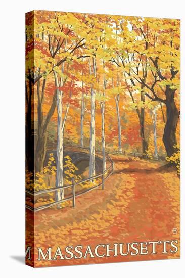 Massachusetts, Fall Colors Scene-Lantern Press-Stretched Canvas