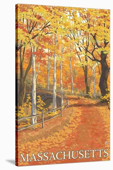 Massachusetts, Fall Colors Scene-Lantern Press-Stretched Canvas