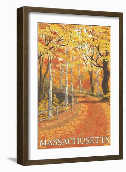 Massachusetts, Fall Colors Scene-Lantern Press-Framed Art Print