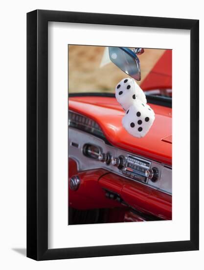 Massachusetts, Gloucester, Antique Car Show, Fuzzy Dice-Walter Bibikow-Framed Photographic Print