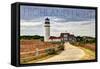 Massachusetts - Highland Light and Clouds-Lantern Press-Framed Stretched Canvas