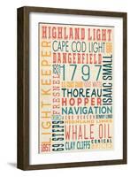 Massachusetts - Highland Light House Typography-Lantern Press-Framed Art Print