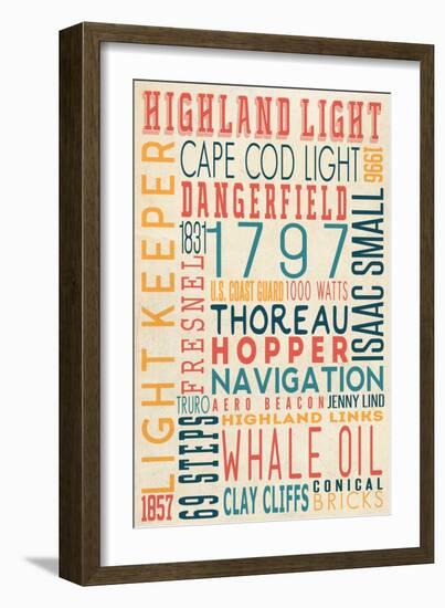 Massachusetts - Highland Light House Typography-Lantern Press-Framed Art Print