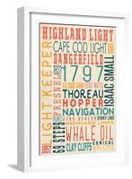 Massachusetts - Highland Light House Typography-Lantern Press-Framed Art Print