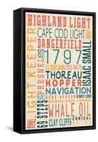 Massachusetts - Highland Light House Typography-Lantern Press-Framed Stretched Canvas