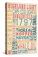 Massachusetts - Highland Light House Typography-Lantern Press-Stretched Canvas