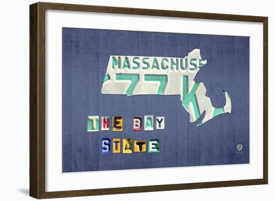 Massachusetts License Plate Map-Design Turnpike-Framed Giclee Print