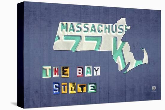 Massachusetts License Plate Map-Design Turnpike-Stretched Canvas