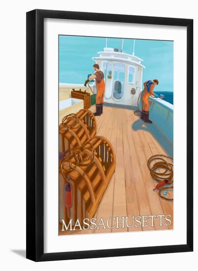 Massachusetts, Lobster Fishing Boat Scene-Lantern Press-Framed Art Print