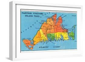 Massachusetts, Map of Entire Martha's Vineyard Island-Lantern Press-Framed Art Print