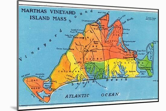 Massachusetts, Map of Entire Martha's Vineyard Island-Lantern Press-Mounted Art Print