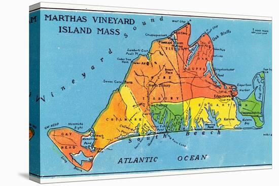 Massachusetts, Map of Entire Martha's Vineyard Island-Lantern Press-Stretched Canvas