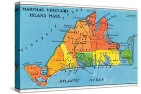 Massachusetts, Map of Entire Martha's Vineyard Island-Lantern Press-Stretched Canvas