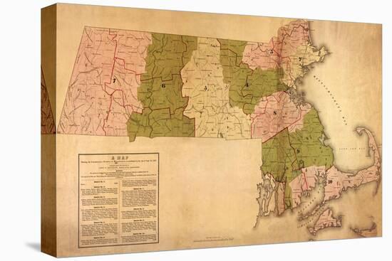 Massachusetts - Panoramic Map-Lantern Press-Stretched Canvas