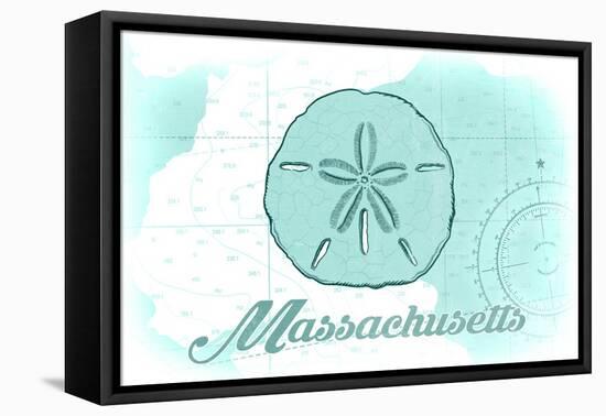 Massachusetts - Sand Dollar - Teal - Coastal Icon-Lantern Press-Framed Stretched Canvas