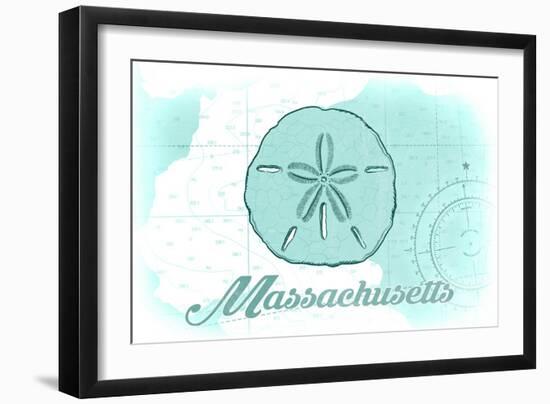 Massachusetts - Sand Dollar - Teal - Coastal Icon-Lantern Press-Framed Art Print