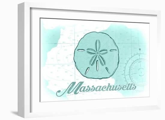 Massachusetts - Sand Dollar - Teal - Coastal Icon-Lantern Press-Framed Art Print