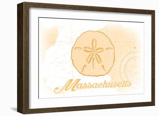 Massachusetts - Sand Dollar - Yellow - Coastal Icon-Lantern Press-Framed Art Print